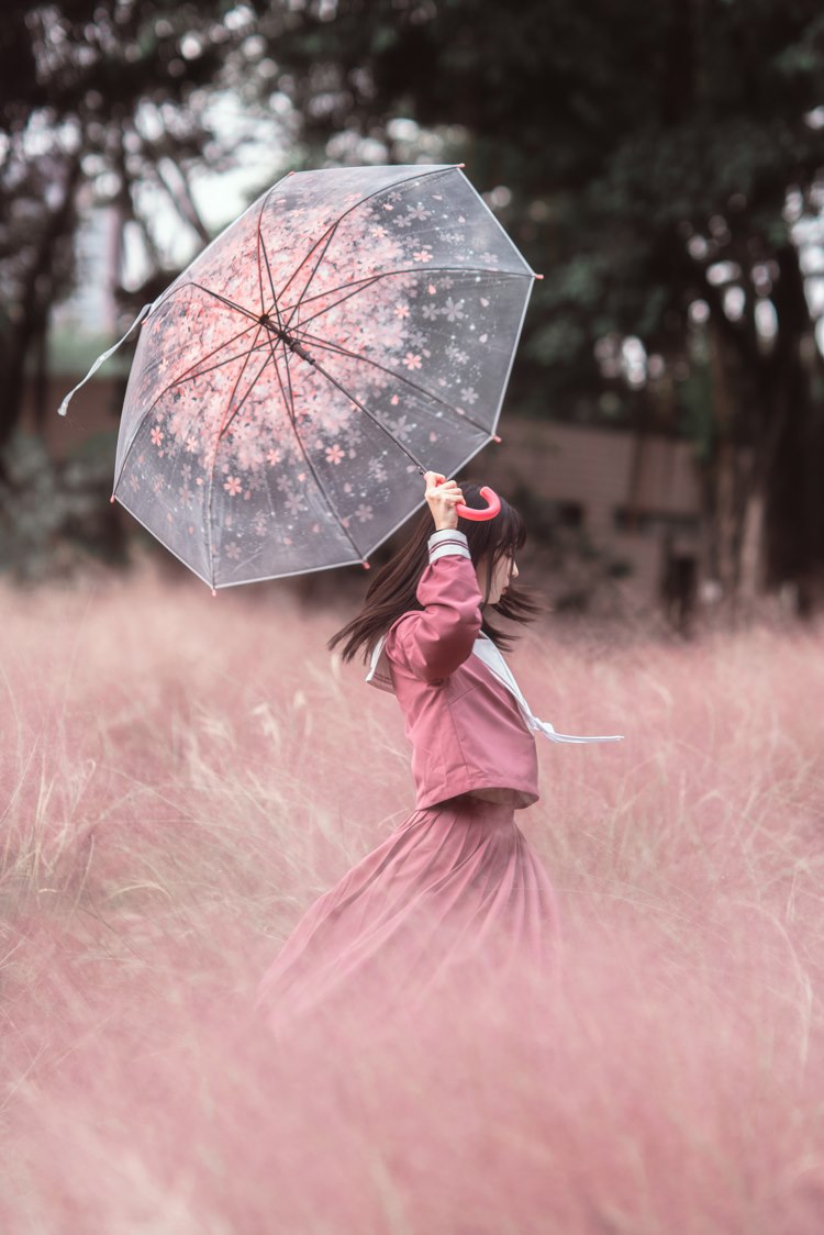 日系粉嫩萌妹子花丛唯美小清新校园清纯少女写真